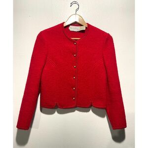 The Eagle's Eye 100% boiled wool cropped jacket VTG festive holiday red women 10